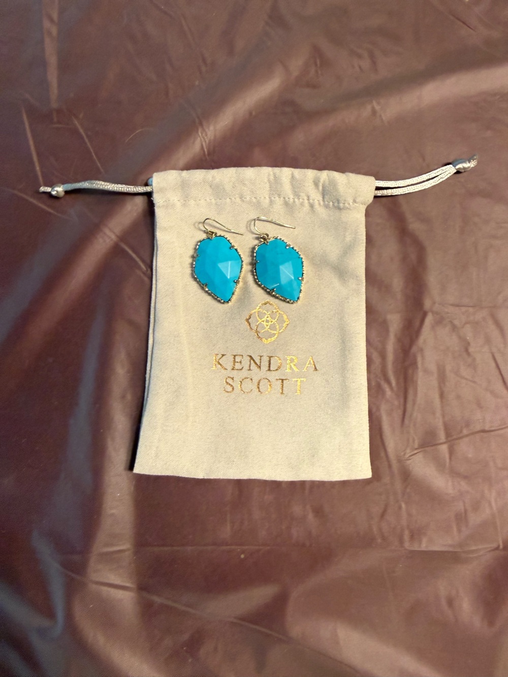 Kendra Scott Vintage Corley Gold-Plated Teardrop Turquoise Dangle Earrings - Picture 5 of 7